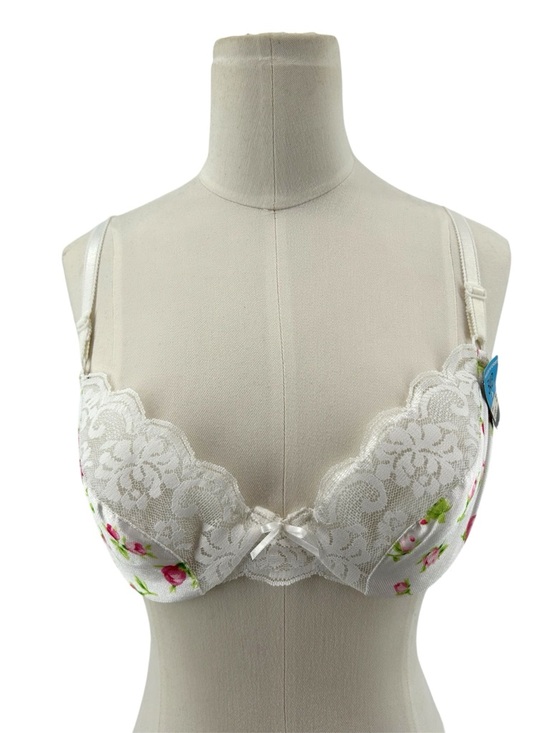 Maidenform Other - NWT Vtg 90s Maidenform White Rose Print Lace Trim Satin Chantilly Demi-Bra 34B
